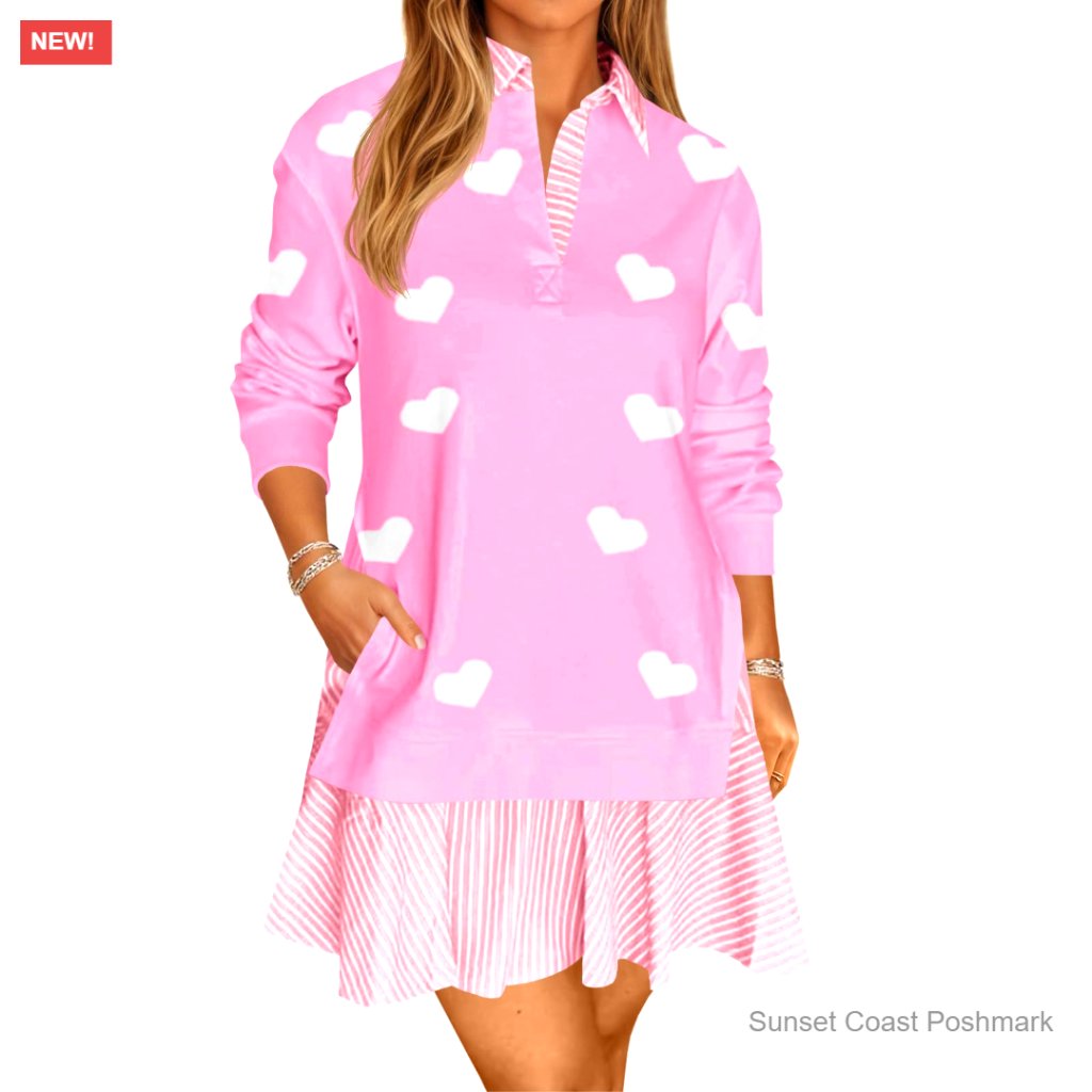 Oversized Sweatshirt Dress Long Sleeve Collared V Neck Patchwork Mini Casual